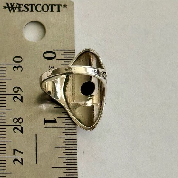 Stunning Southwestern Turquoise Shield Motif Ring Sterling Silver Leaf Framed - Picture 5 of 5